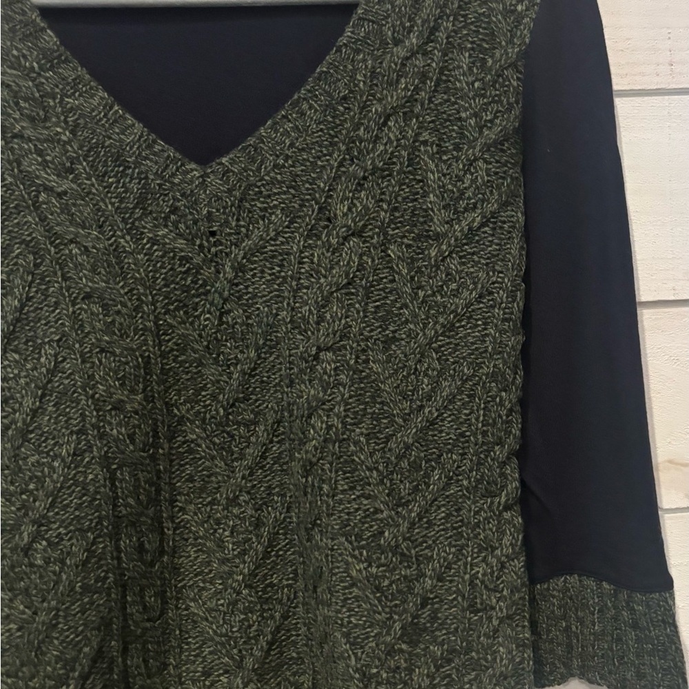 Pilcro and the Letterpress byAnthropology Green/Navy Cable Knit V-Neck Sweater - Picture 5 of 15